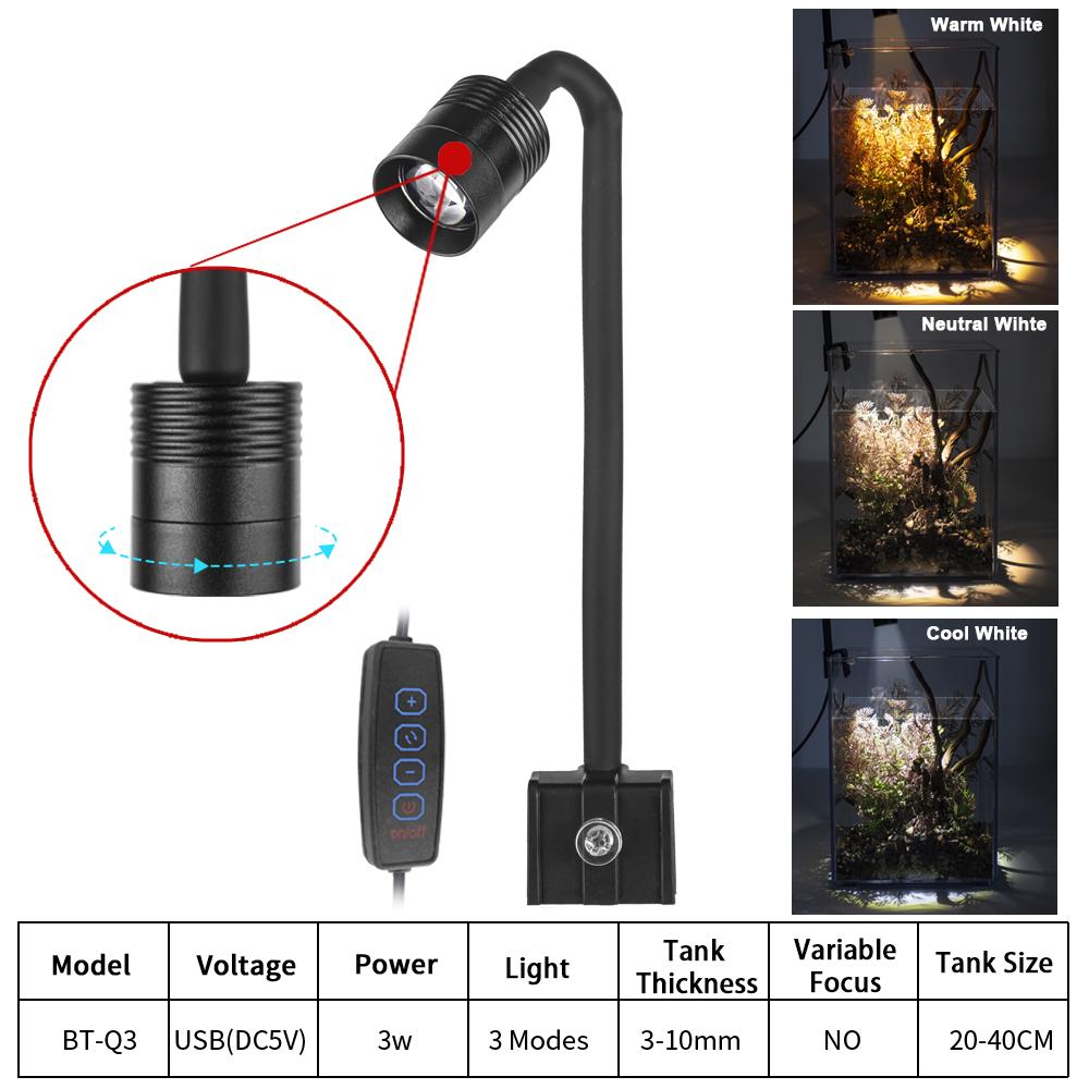 USB Aquariumleuchte Beleuchtung Pflanzen Wachstumslicht Super Slim LED 3W Aquarienpflanzenbeleuchtung Wasserdichte Klemmlampe für Aquarium