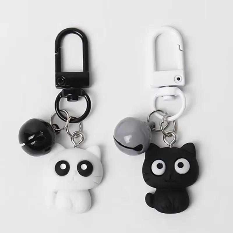 

1 пара креативных черно-белых котов, милый автомобильный брелок, кулон, рюкзак, кулон, брелоки, забавные милые подарки на брелок белый