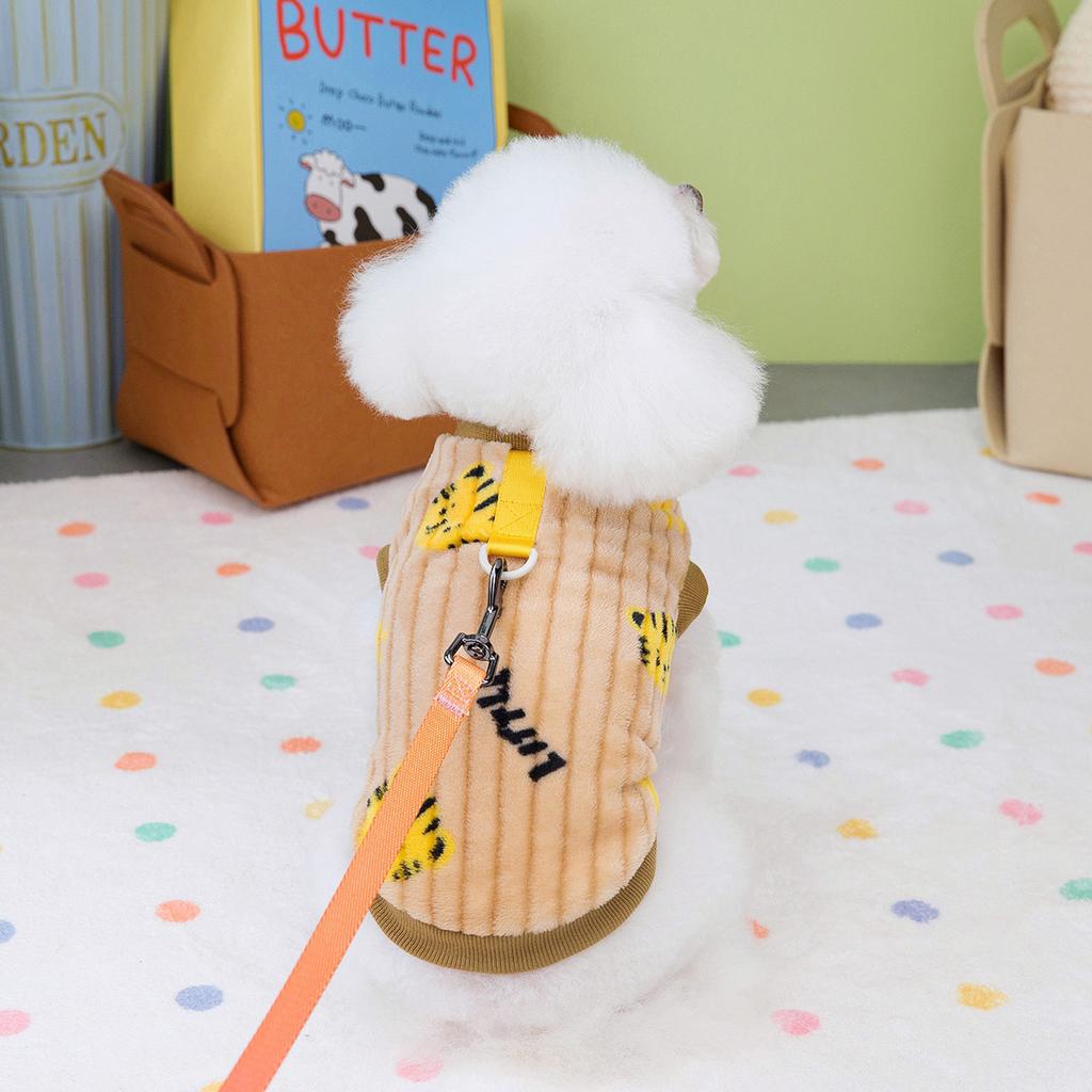 Dog Striped Plush Coat Autumn and Winter Teddy Bear Small Dog Winter Thick Vest Pet Cat with Plush Vest Puppy Clothes