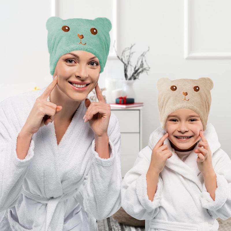 Quick-Drying Absorbent Hair Drying Cap for Women - Thick Microfiber, Cute Bear Embroidery, Shower Head Towel