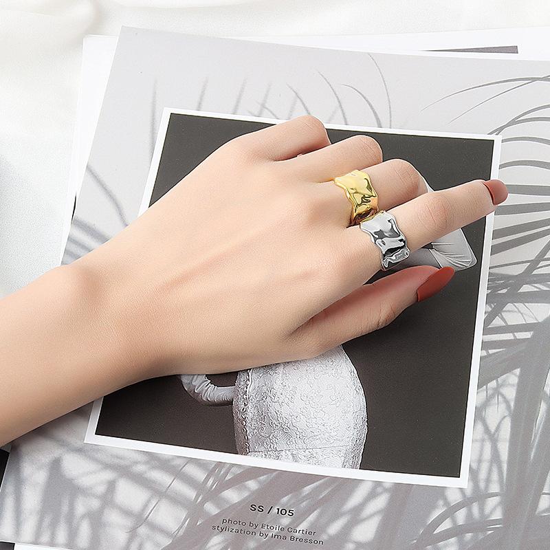 Real 925 Sterling Silver bump gold color Ring For Fashion Women Party Cute Fine Jewelry Minimalist Accessories 2020 gift