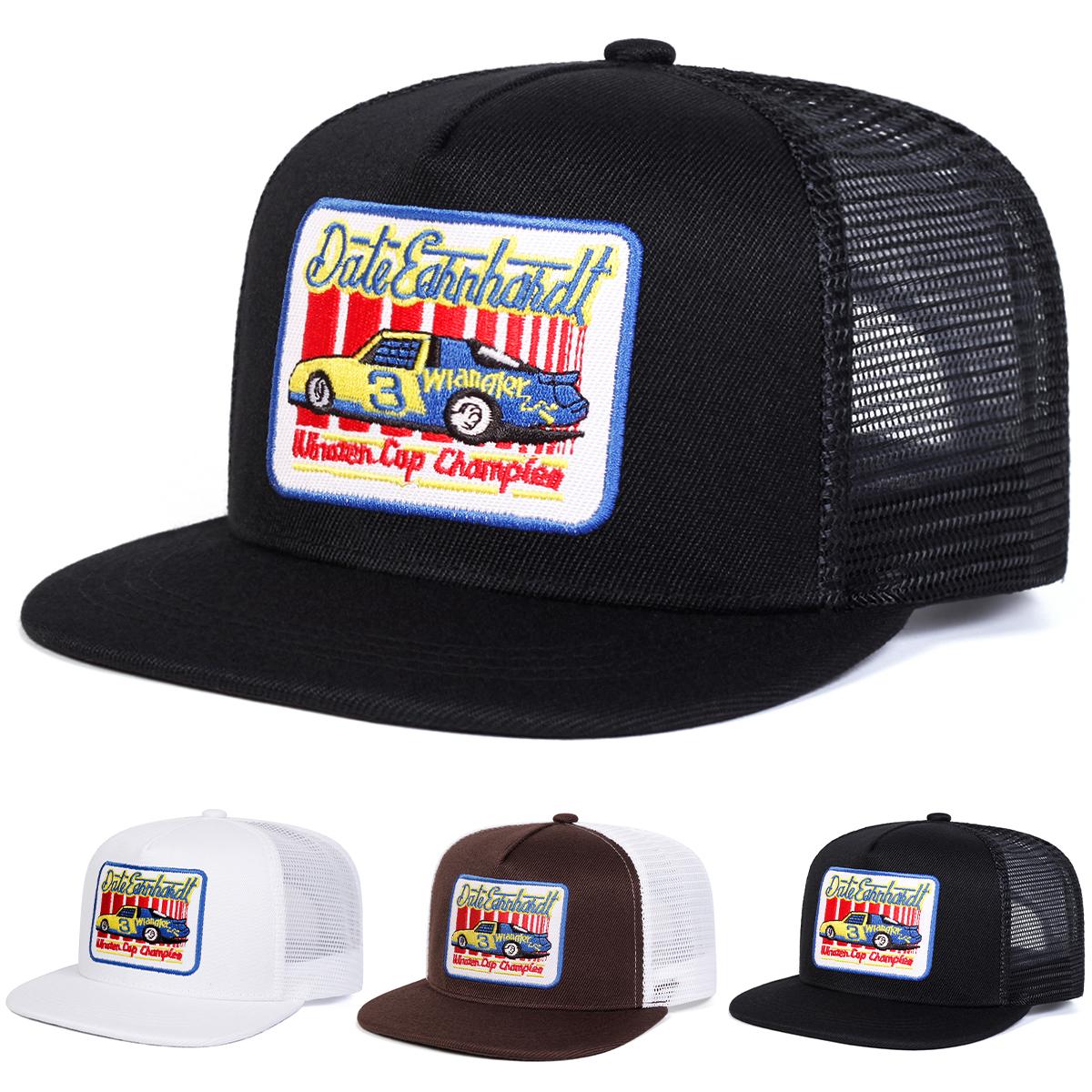 Zealous Sole Women's Black Unisex Dale Earnhardt Embroidery Hip-Hop Net Hats Spring Summer Outdoor Adjustable Casual Baseball Caps Sunscreen Hat