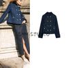 Spring Women Clothes Golden Decorated Row Button Lapel Long Sleeve Simple and Stylish Denim Double Placket Outerwear 2301040