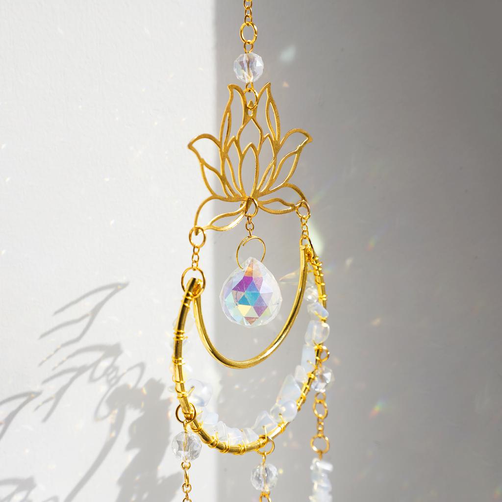 Kristall-Sonnfänger Mond Lotus Engel Hängende Dekoration Buntglas-Sonnfänger Kristallprisma Gartendekoration Außen Dekorationen Geschenk