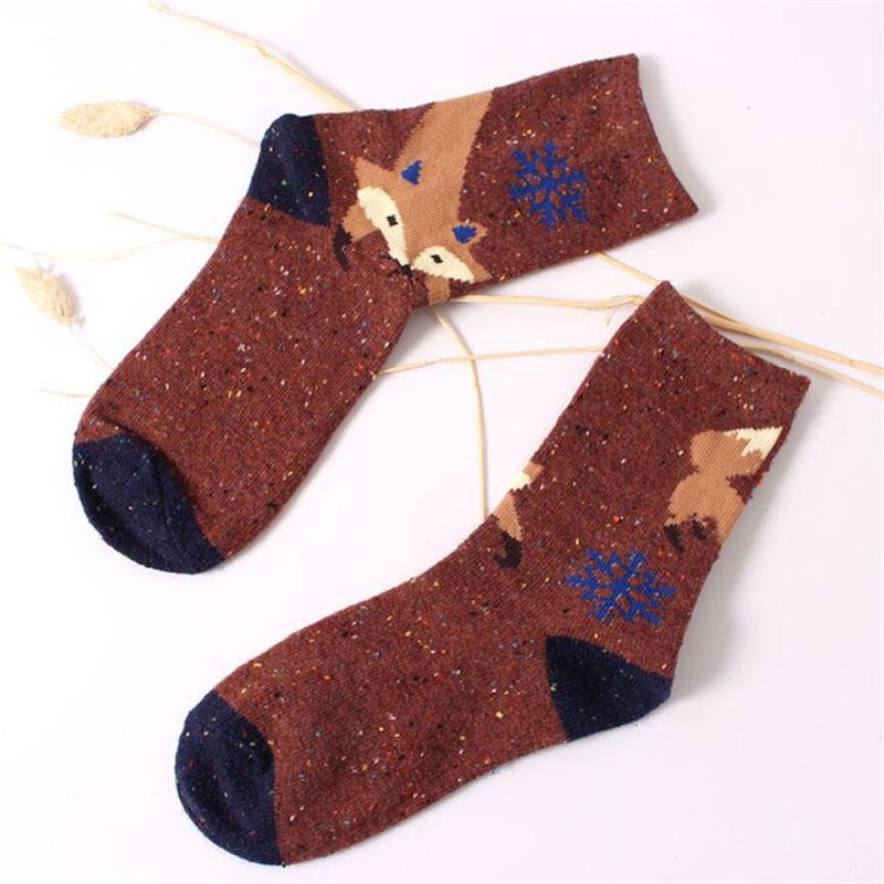 Koreanische Dicke Wolle Damen Mädchen Crew Socken Herbst Winter Von Harajuku Tier Fuchs Wolf Gestreifte Socken Lieblich Süß Weihnachten Dropship