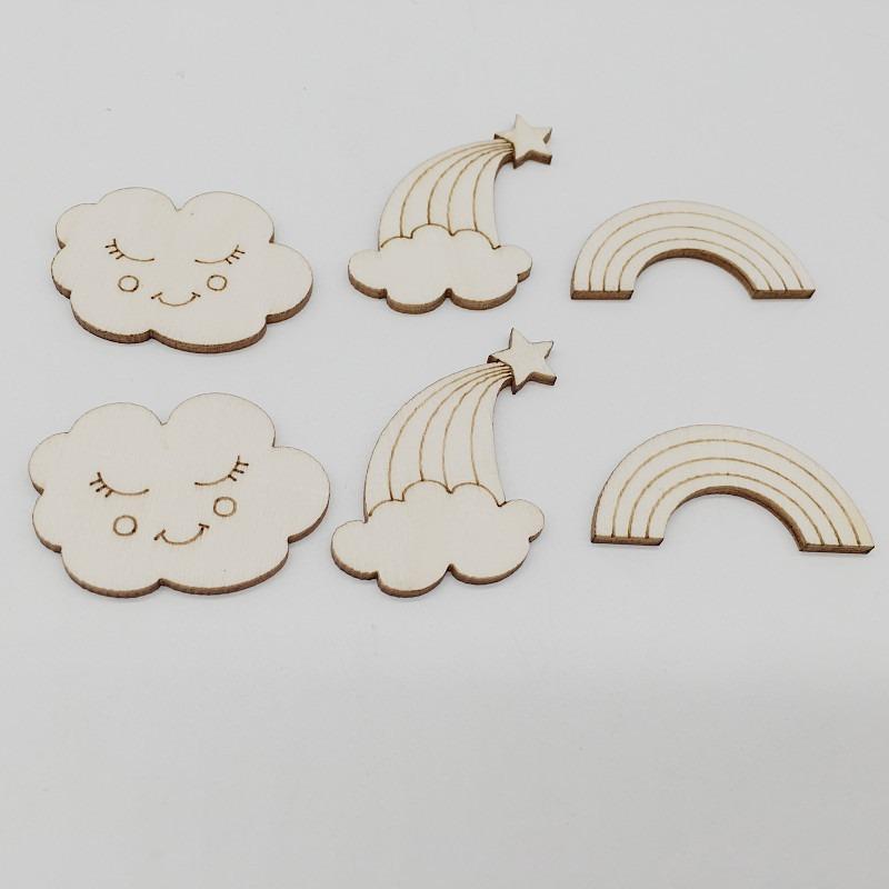 30pcs/lot Fairy Tales Theme Unfinished Wood Cutouts for Women Crown Princess Diamond Unicorn Butterfly Shape Wooden Crafts Decor