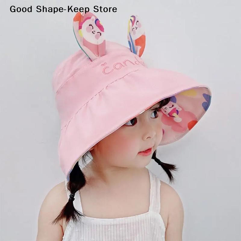 Large Eaves Double-sided Empty Top Hat Children's Sunscreen Hat Summer Boys Girls Cute Rabbit Sun Shade Hat