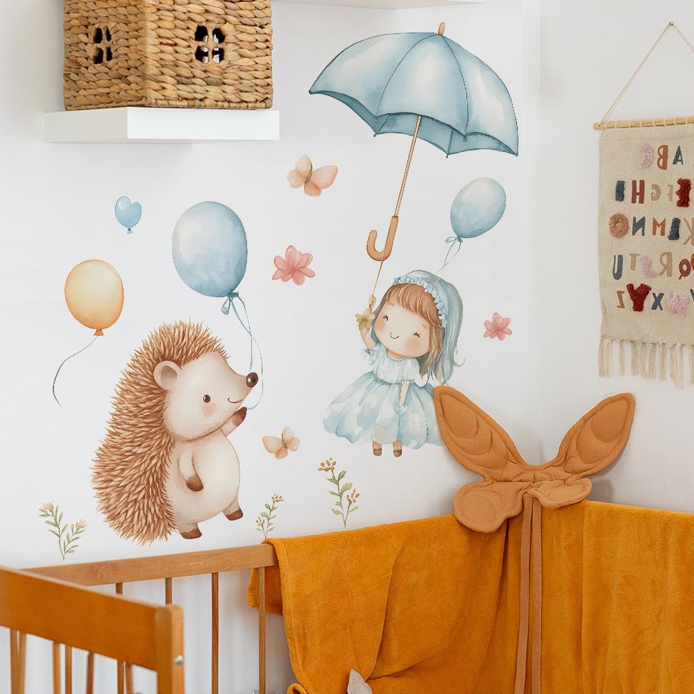 Tegneserie Piggsvin Liten Jente Soverom Stue Hjem Veggbakgrunn Forskjønnelse Dekorasjon Veggklistremerker