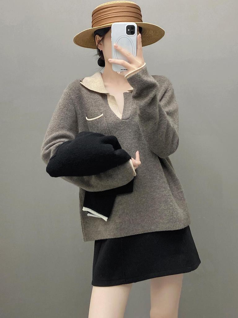 Women's European Style Cloud-Soft Cashmere Sweater, Thick, Loose Fit with Pockets, Perfect for Autumn/Winter