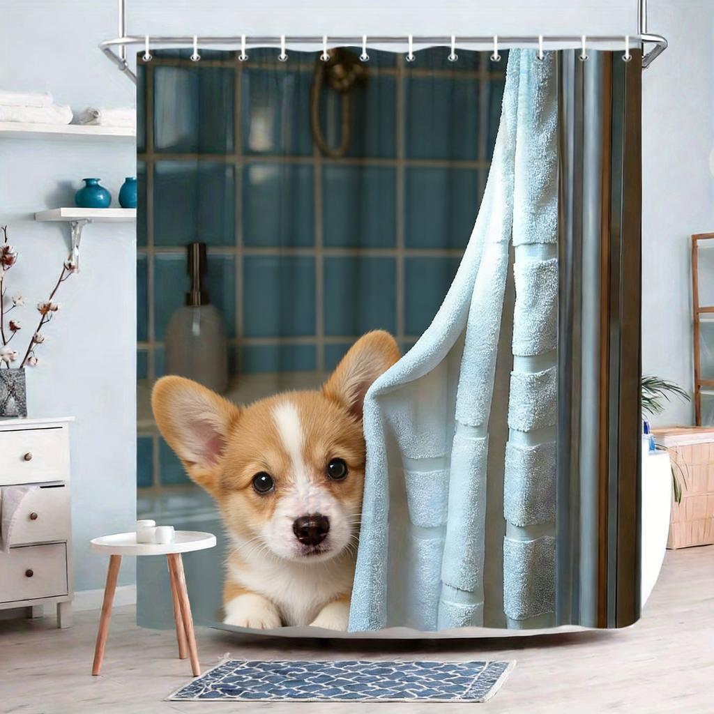 Cute Ragdoll Cat Peeking from Towel Blue Gradient Waterproof Shower Curtain