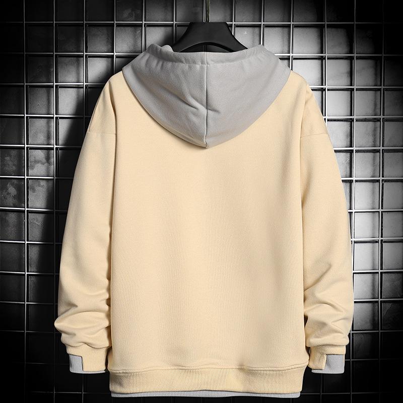 Men S Japanese Style Fake Two Piece Hooded Sweatshirt Loose Fit Casual Top