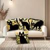 4pcs Vintage Chic Black Cat Polyester Pillow Covers - Whimsical Floral & Leaf Patterns, Machine Washable with Zipper, Perfect, Living Room, Bedroom, O