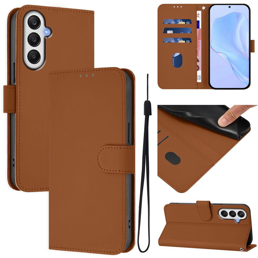 For Samsung Galaxy A25 5G (Global) (161.0 x 76.5 x 8.3mm) Case Solid Color Wallet Leather Phone Cover with Strap