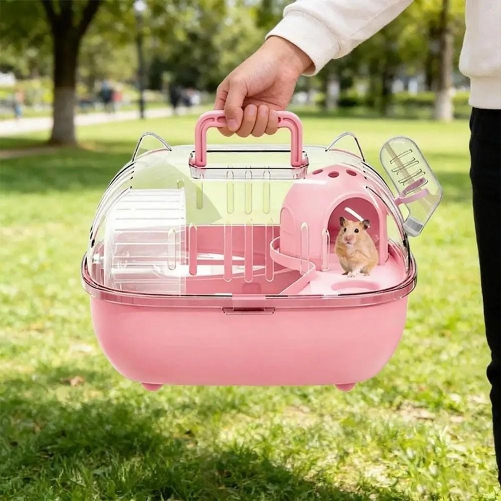 Transparent Cover Hamster Carrier Box Large Space Hamster Habitat Travel Hamster Cage  Car Outing