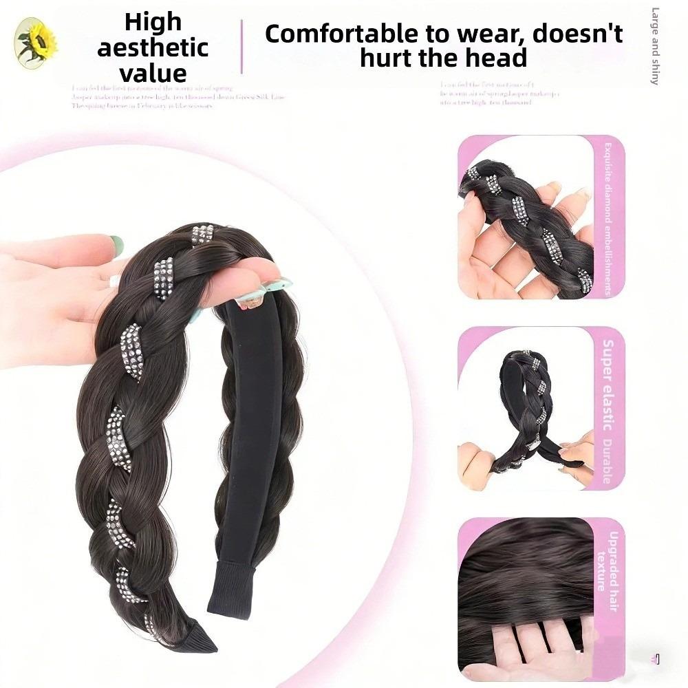 Synthetic Rhinestones Twist Braided Hairband Elegant Fishbone Braids Hair Bands  Party