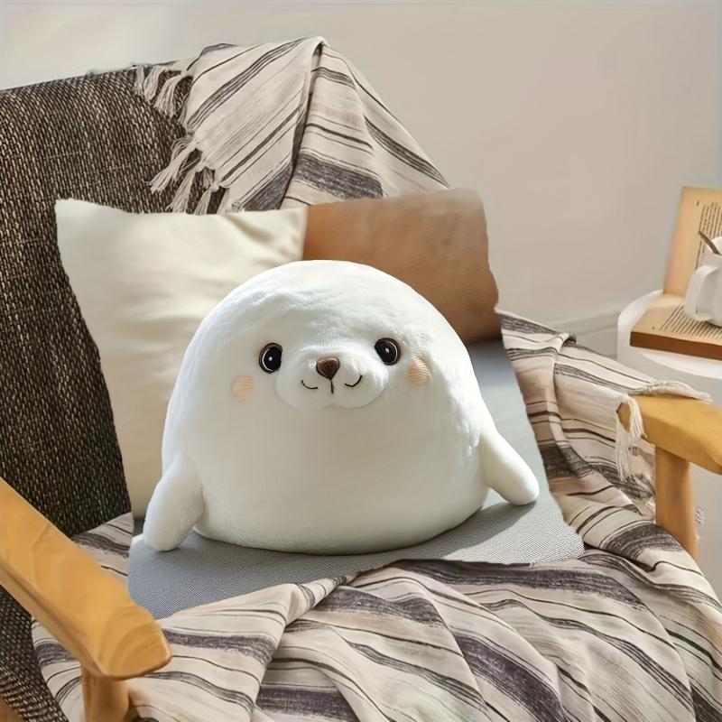 Vikama White Spotted Seal Plush Pillowcase - Cute And Fluffy Design For Living Room Bedroom Or Sofa Decor