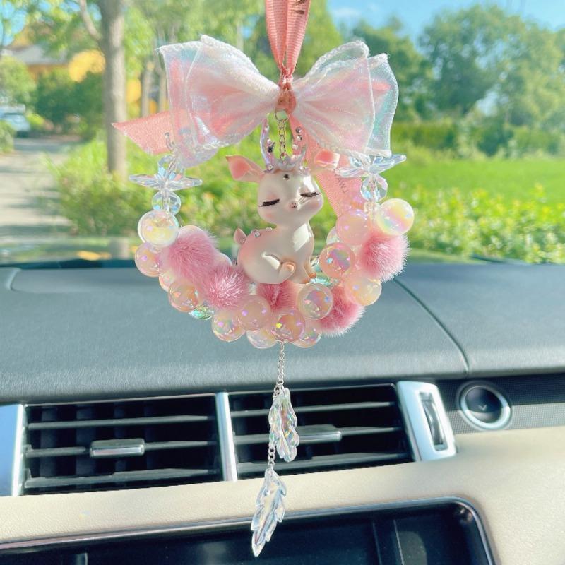 Pink Deer Car Rearview Mirror Hanging Pendant For Women