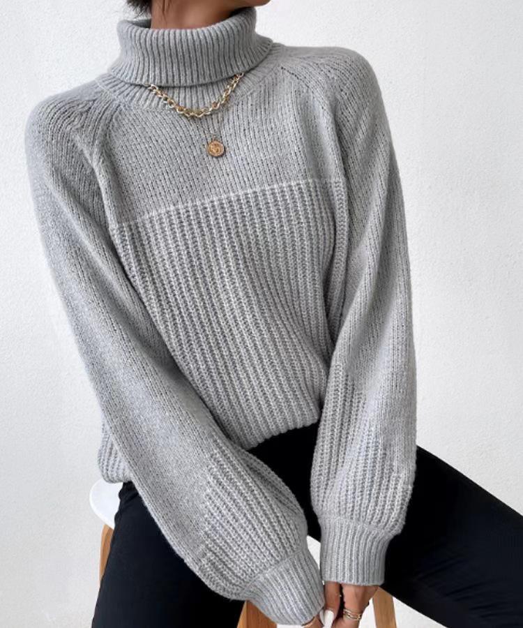 2026 Autumn/Winter Women's European American Simple Lapel Raglan Sleeve Pullover Knit Sweater