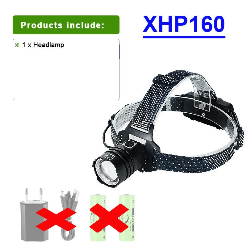 

9000LM XHP160 Мощный налобный фонарь Перезаряжаемый налобный фонарь Высокомощный налобный фонарь Type-C Головной фонарик Фонарь для рыбалки Without batteries чёрный