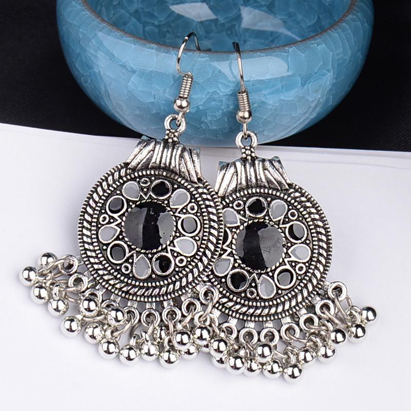 TopHanqi Indian Earring For Women Antique Ethnic Copper Color Small Bells WaterdropTassel Earrings Turkish Tribal Gypsy Zircon
