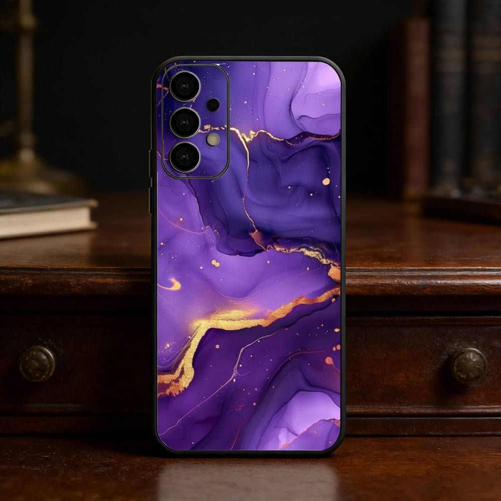 Watercolor Marble Silver Plated Inside Phone Case For Samsung S25,S24,S21,S22,S23,S30,Ultra,S20,Plus,Fe,Lite Black Shell