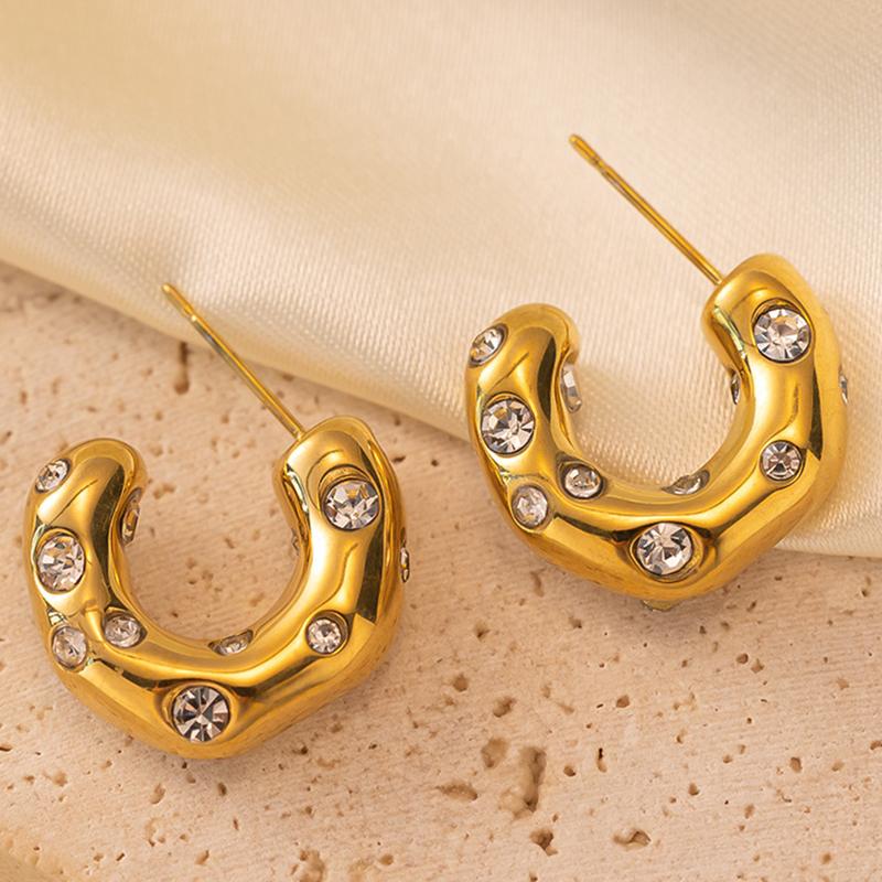ZAKOL Y2K Trendy U Shape Stainless Steel Round Earrings For Women Girls Gold Color Imitation Pearl Crystal Ears Jewelry Gifts