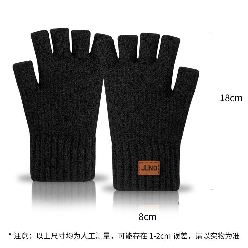 Thickened Half-finger Gloves Autumn and Winter Velvet Knitted Cold-proof and Warm Half-cut Writing Wool Leaking Finger Gloves