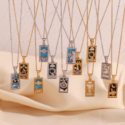 Halskette mit Tarotkönigin, Liebhaber, Magier, Mond, anlaufgeschützter Edelstahlschmuck, 18 Karat vergoldet, Dekoration