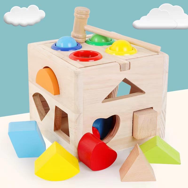 Wooden Montessori Early Education Teaching Aids Four-In-One Radish Pulling Coin Throwing Multi-Functional Intelligence Box Toy