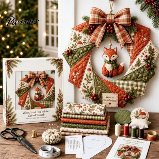 DIY Patchwork Craft Supplies Wreath Kit, Christmas Sewing Seasonal Patterns, Farmhouse Style Crafts Fabric Kit for Adults, Front Door Wall Decor
