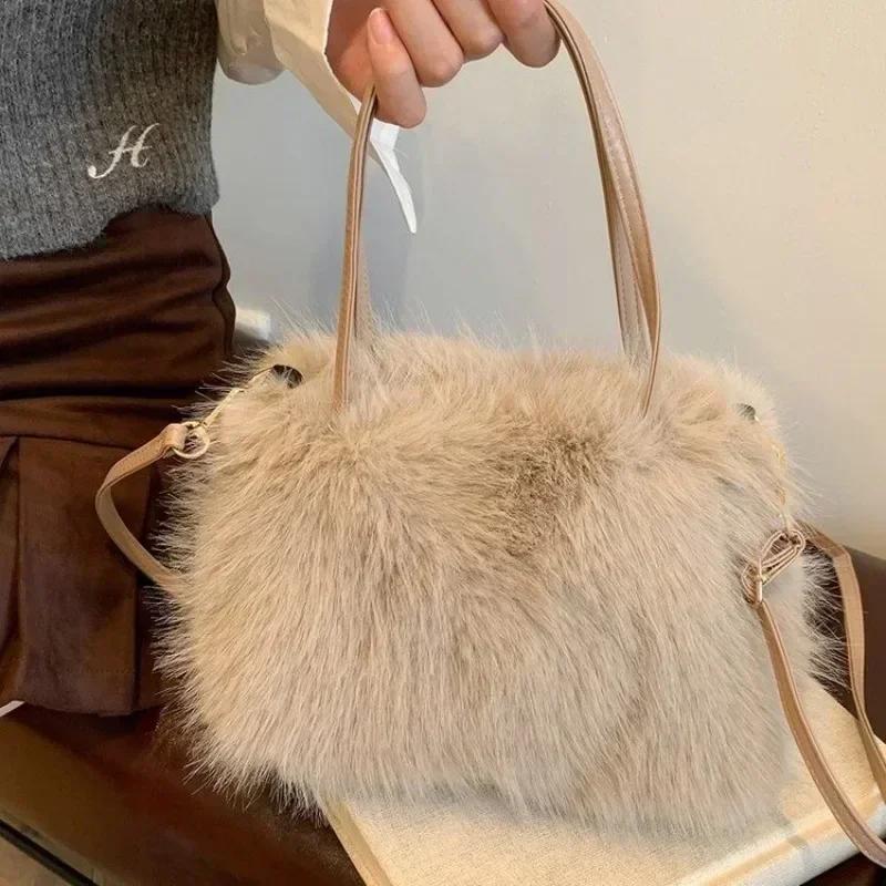 Genți de umăr pătrate din blană rafinată iarnă stil nou frumos stil proaspăt fierbinte fată genți calde casual super cool