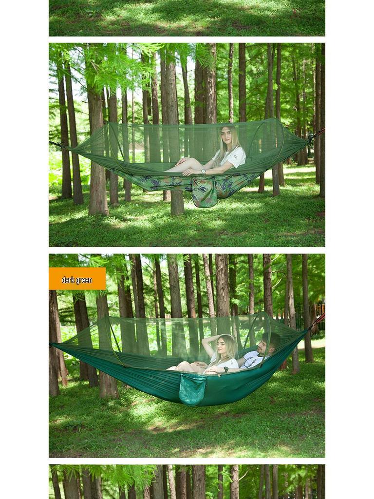 Quick-Open Mosquito-Proof Outdoor Hammock: Encrypted Mesh Parachute Nylon with Mosquito Net for Single/Double Camping
