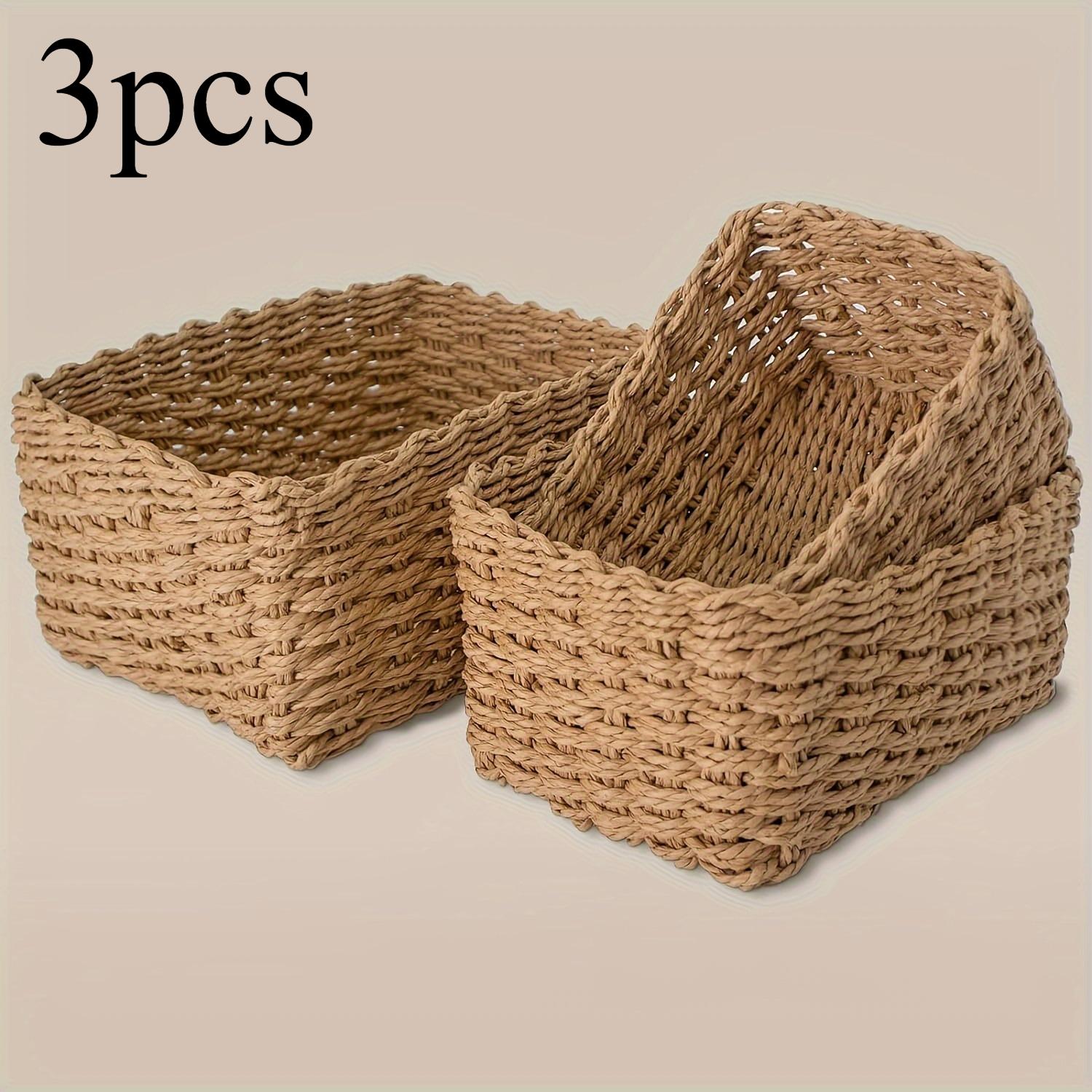 

3 шт. корзины для хранения из бумажной веревки для организации, контейнеры для полок, шкафов, ящиков, маленькая плетеная корзина, многофункциональная темные хаки