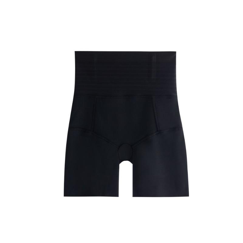 Women High Waist Striped Waistband Seamless Tummy Control Butt Lifting Anti Slip Shape Shorts M чёрный