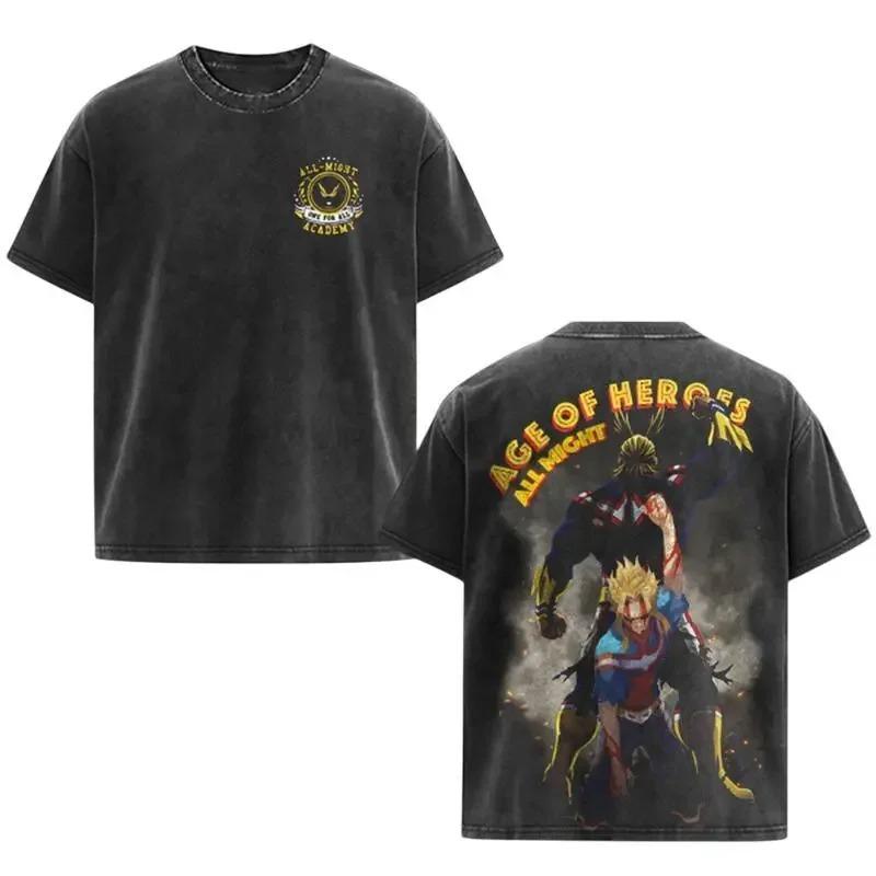 Deku All Might My Hero Academia Anime Clothing Men Women T-shirts Vintage Washed T Shirt Casual Cotton Tee Harajuku Male Tshirt