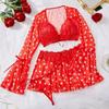 Love Heart Lace Lingerie Set: Transparent Bra, Short Skirt & Thong with Thin Straps - Sexy & Fun 3-Piece Pajamas.