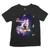 Cat Firing Rainbow Laser Riding Pizza Slice In Space Youth Kids Boys T-Shirt Weird Kids
