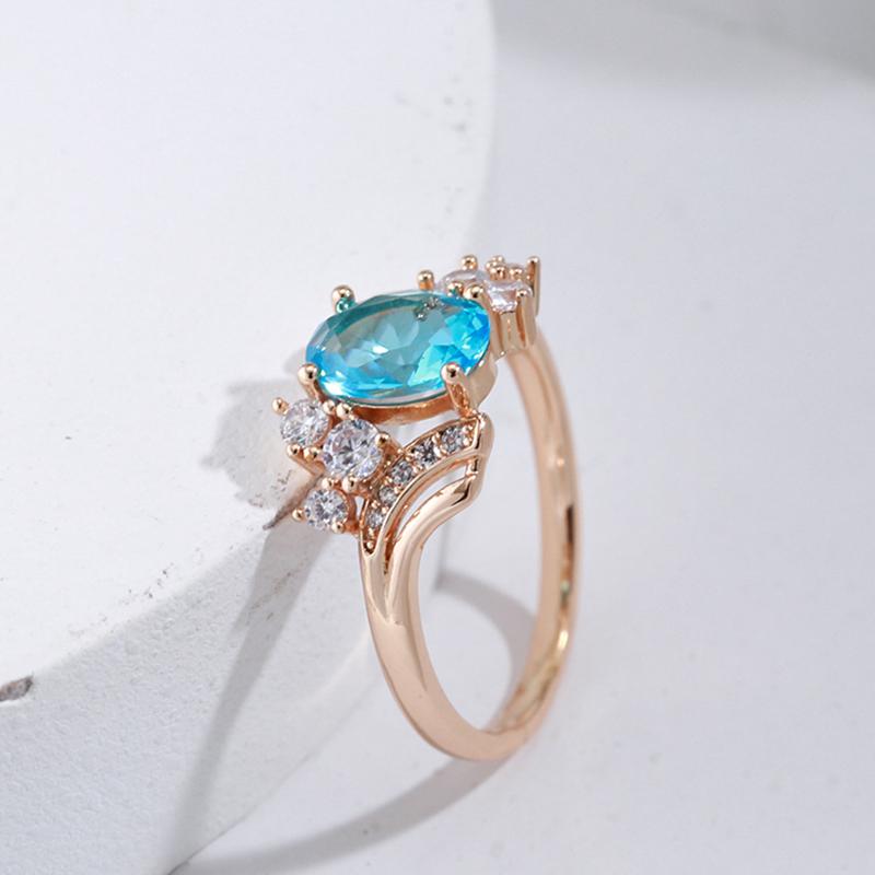 Kinel Blue Water Drop Zircon Rings For Women Rose Gold Color Fine Jewelry