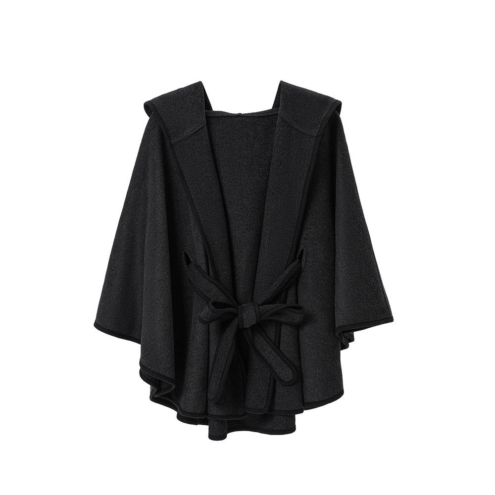 Damen Doppelseitiger Wollähnlicher Kapuzen-Cape-Schal, Poncho-Wickelmantel mit Schleifenband, 143×123cm Dicke Warme Oberbekleidung für Herbst Winter