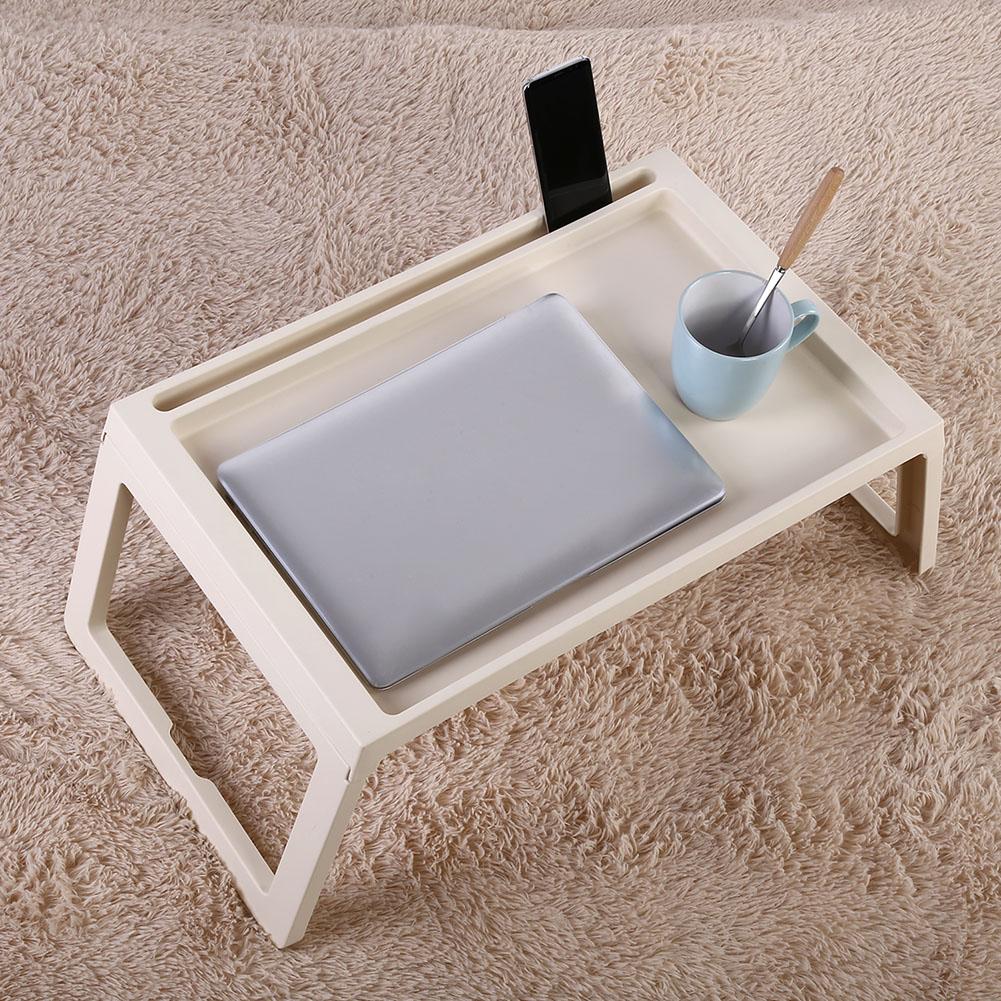 Foldable Desk Breakfast Bed Table Computer Laptop Holder Portable Serving Tray Beige