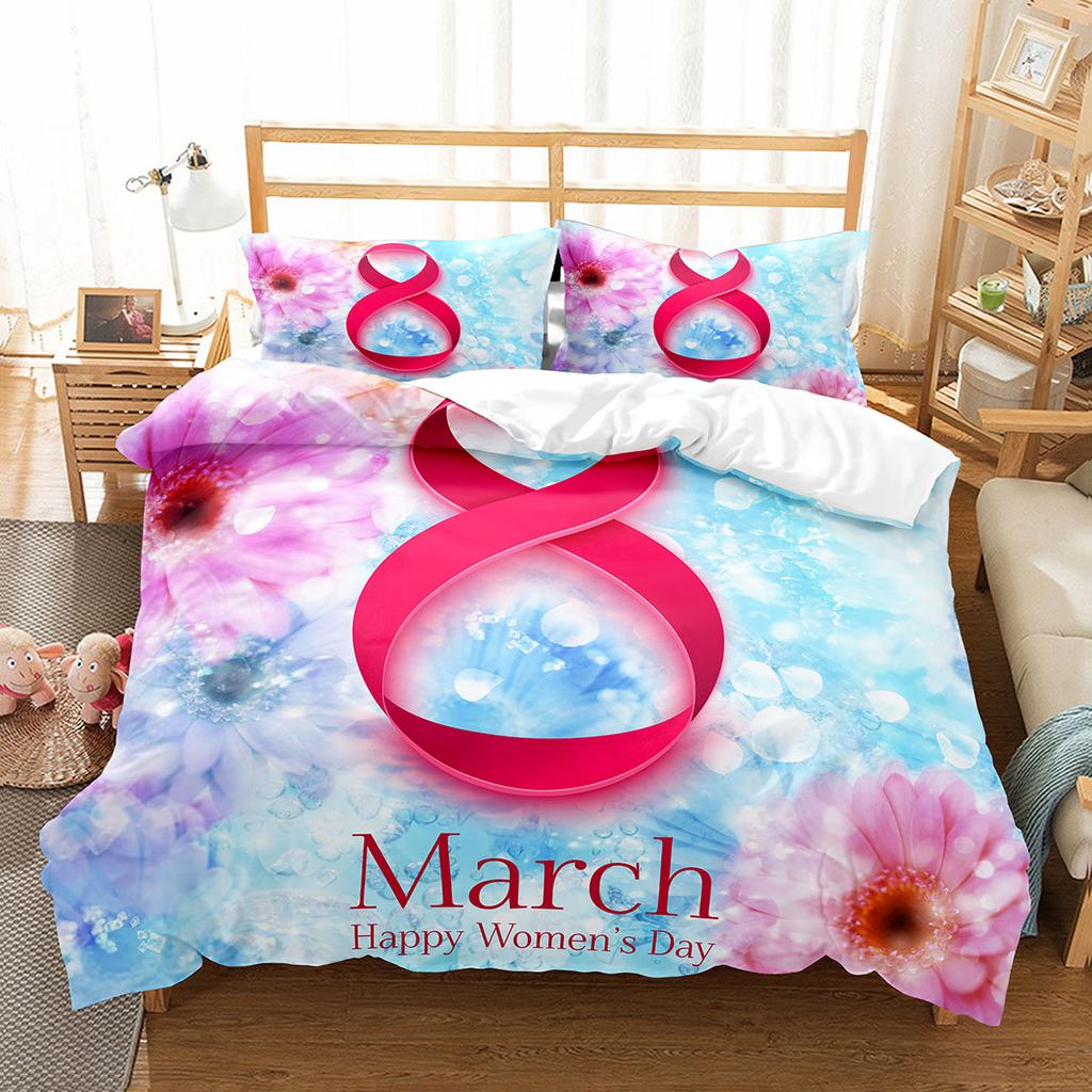 Comforter Romantic Floral Happy Women'S Day Bedding Set Polyester March 8 Comforter Single King Size For Mother Gift