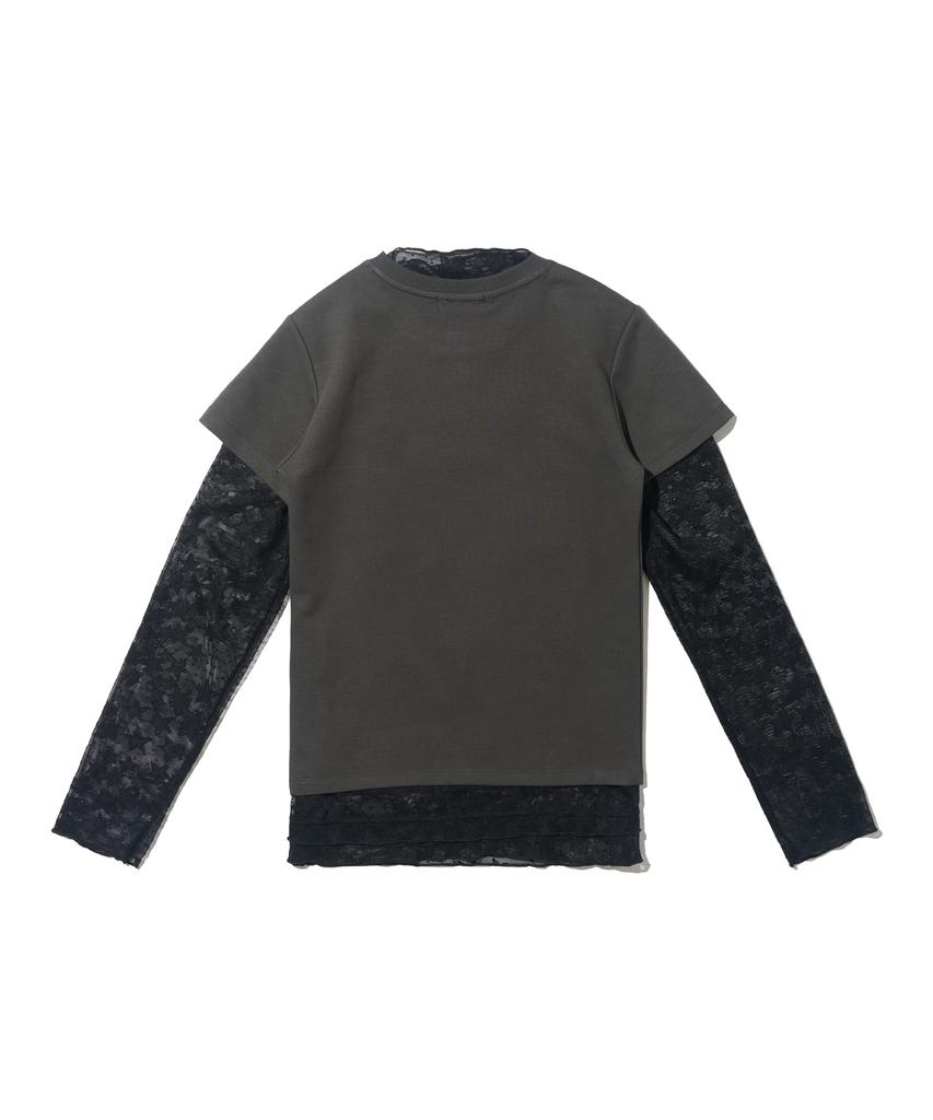 CARGOBROS FOR WOMAN Star See-Through Long Sleeve Layered Short Sleeve Tee Set (Black/Charcoal)