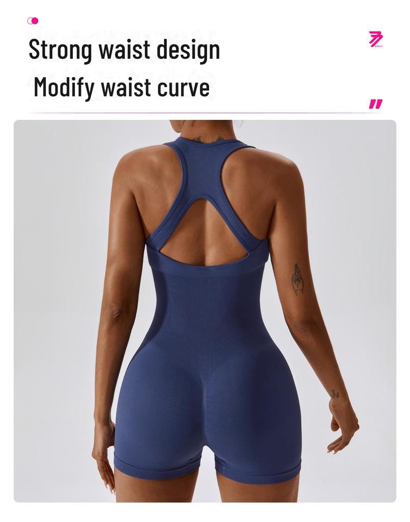 European & American High-Elastic Seamless One-Piece Yoga Jumpsuit 6949 - Slimming & Stylish with Open Back Design for Women.