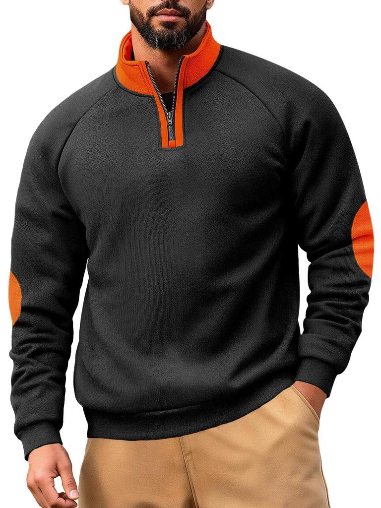 Pánská mikina Henley se stojáčkem, barevnými bloky, na zip, s výšivkou a dlouhým rukávem