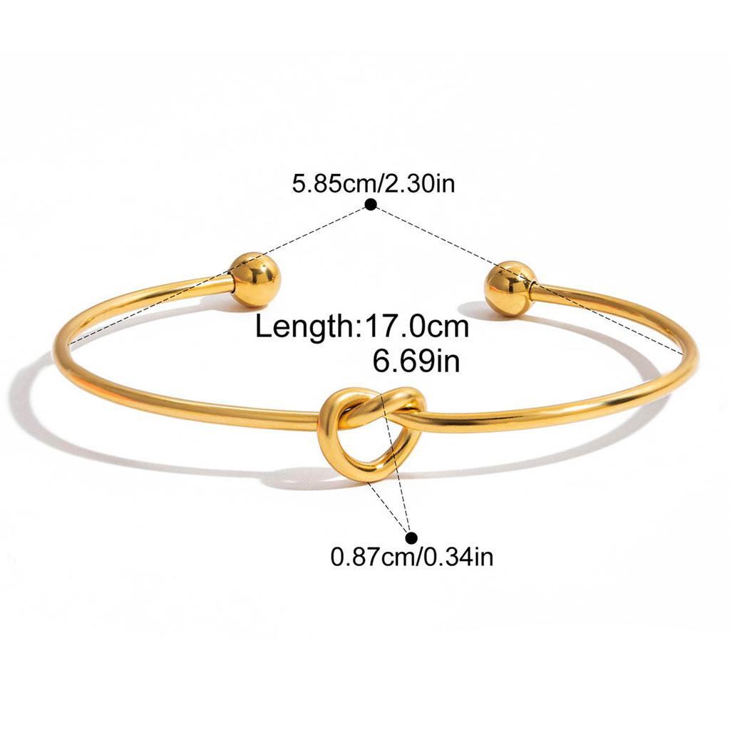 Yori Simple Wire Knotted Heart Open Bracelet Bangle Stainless Steel 18K PVD Plated Toggle-Clasps Statement Jewelry Gift