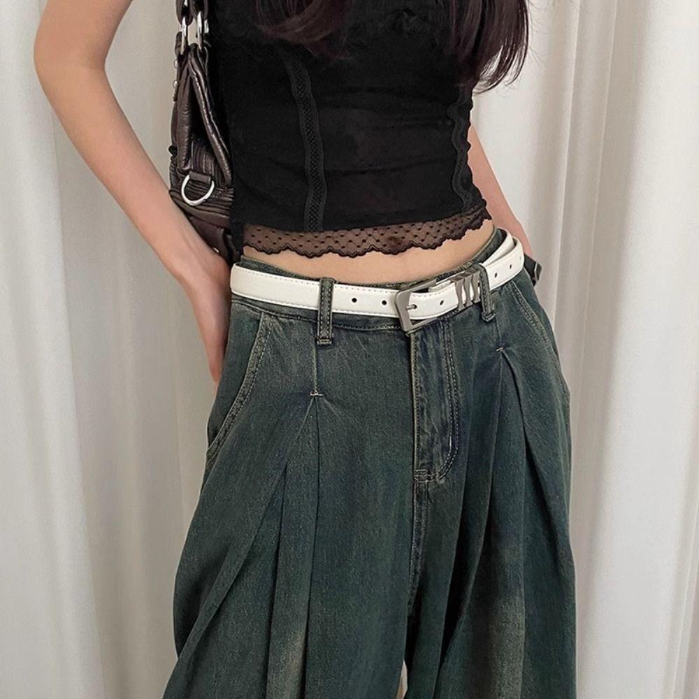 Designer Women's Belt PU Leather Dress Jeans Belt Korean Metal Buckle Waist Belt  Streetwear