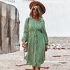 Summer Fall Floral Print Long Dress Women Casual V-neck Full Sleeve Button Bandage S-XL