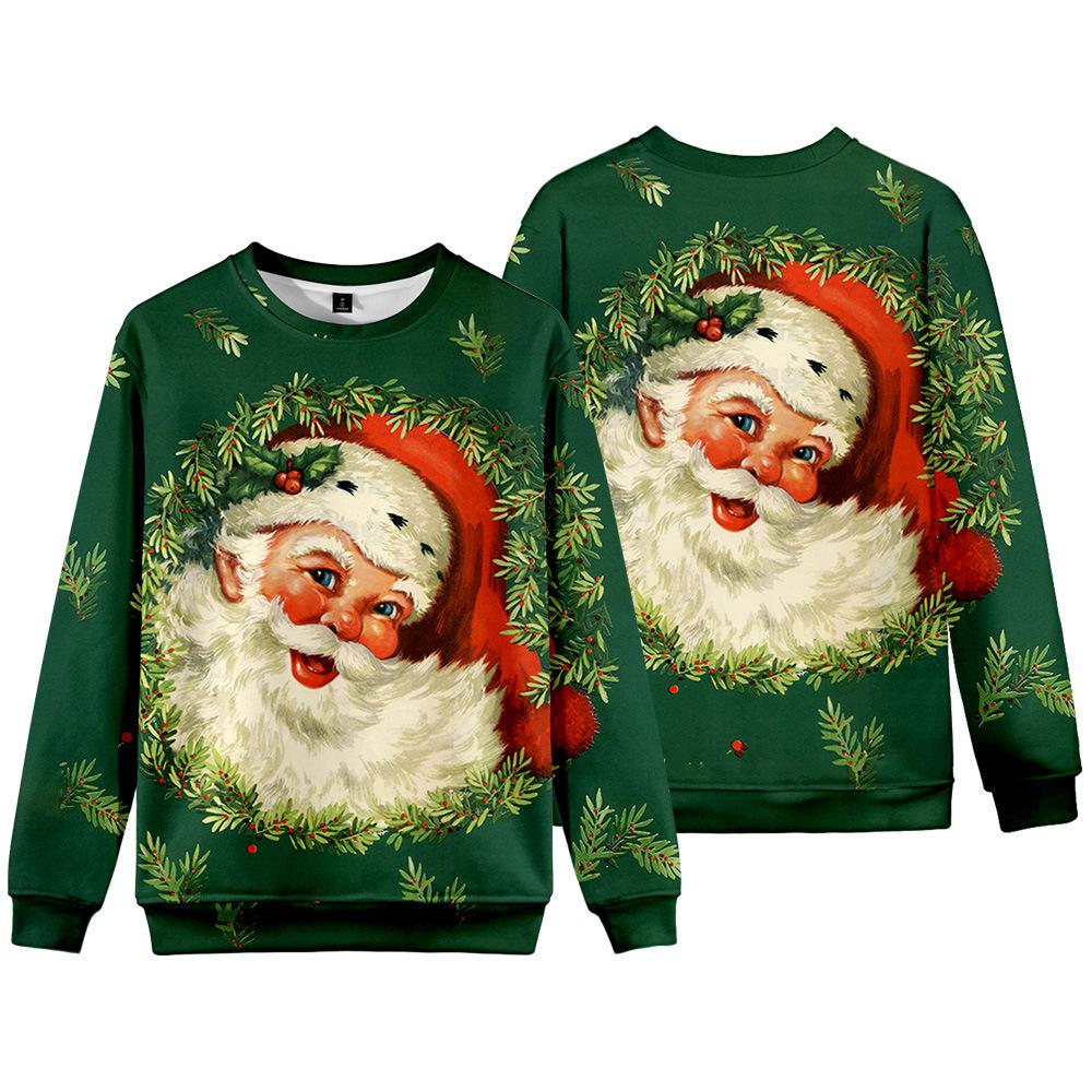 Europe, America, autumn and winter new Christmas versatile crew neck sweater 3D digital printing Santa loose long-sleeved jacket
