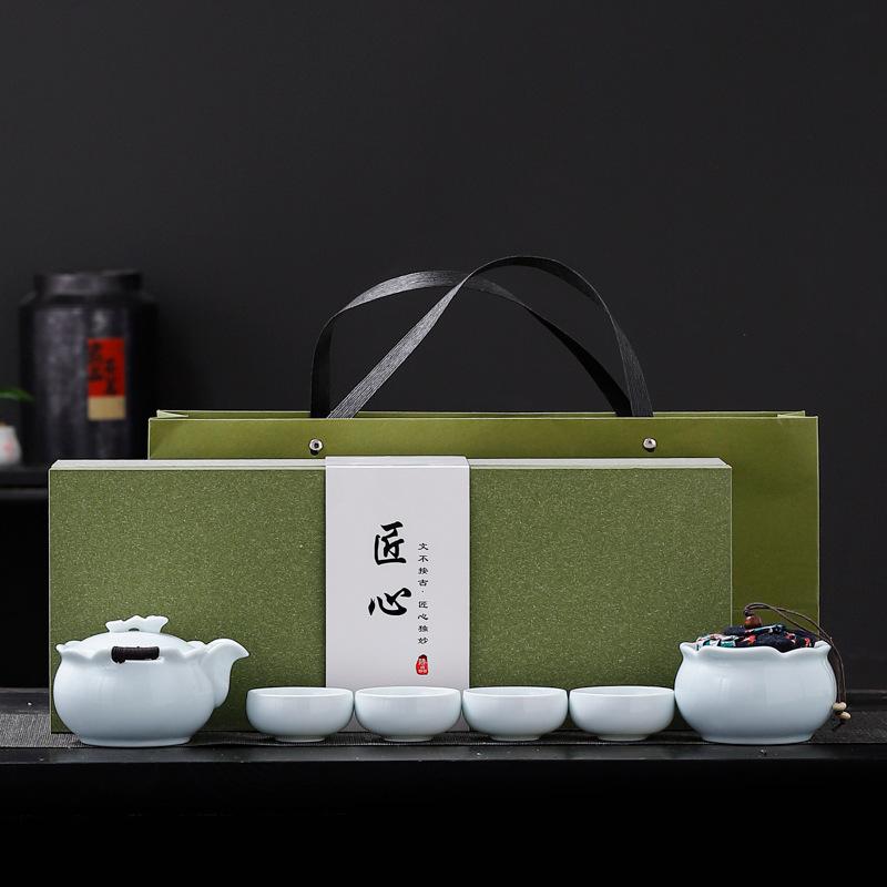 Merchandise Kung Fu Tea Set Suet Jade White Porcelain Bubble Tea High-end Light Luxury Company Gift Companion Gift Printing