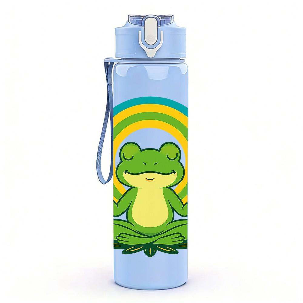 1PC Rainbow Frog Cartoon Design 750ml Color Plastic Sports Water Bottle Leakproof Flip Straw Lid Suitable for Sports Office Home Use